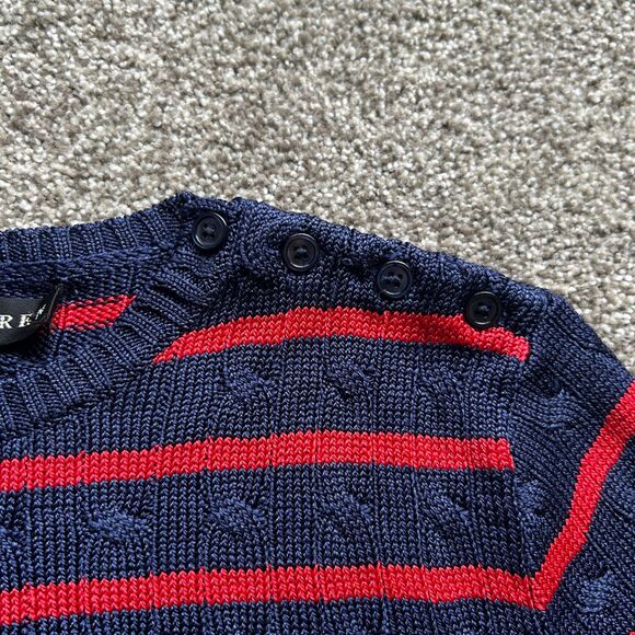 RALPH LAUREN BLACK LABEL STRIPED SILK CABLE KNIT SLIM FIT SWEATER RED NAVY SMALL - Picture 3 of 7